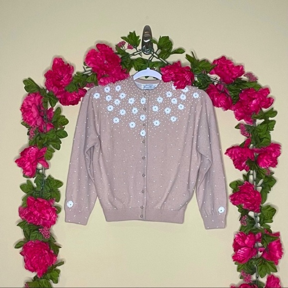 Bima Knits Vintage Beaded Cottage-core Sweater